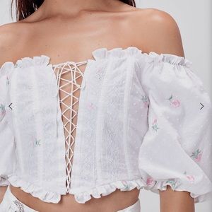 For Love & Lemons Rainey Embroidered Crop Top